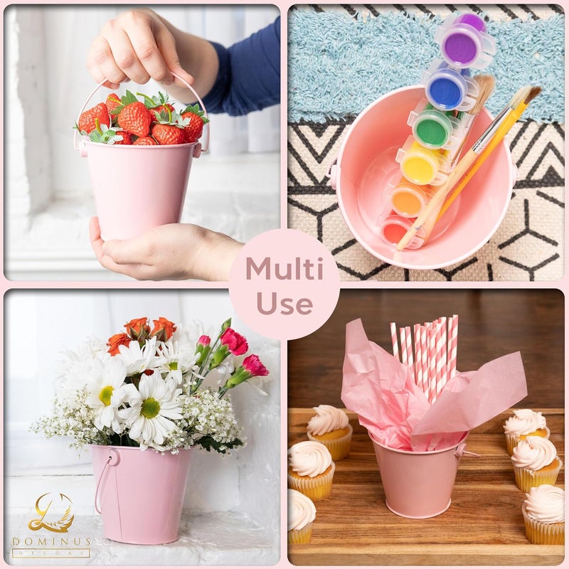 Dominus Decors Small Metal Buckets with Handles - Rust Resistant Leak-Proof Mini Tin Buckets for Classroom, Party Favors, Organization, Weddings, Gardening - Set of 6, Pink - Image 4